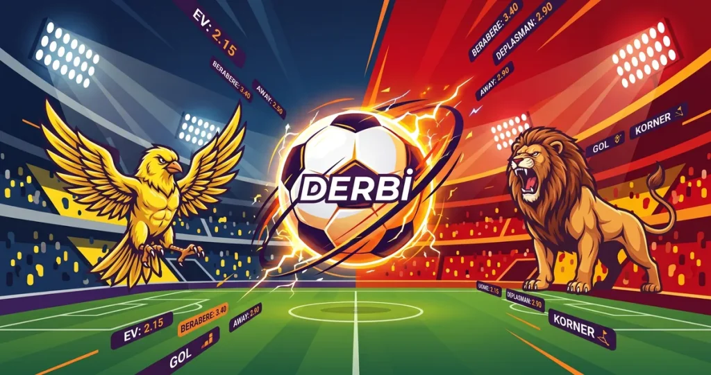 Fenerbahçe Galatasaray derbisi: kanarya, aslan ve bahis oranlarıyla derbi görseli